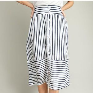 Womens below the knee white striped skirt